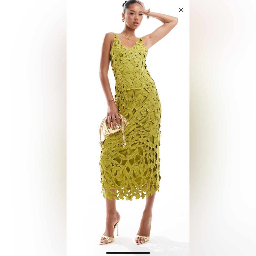 ASOS Olive Green Crochet Midi Dress